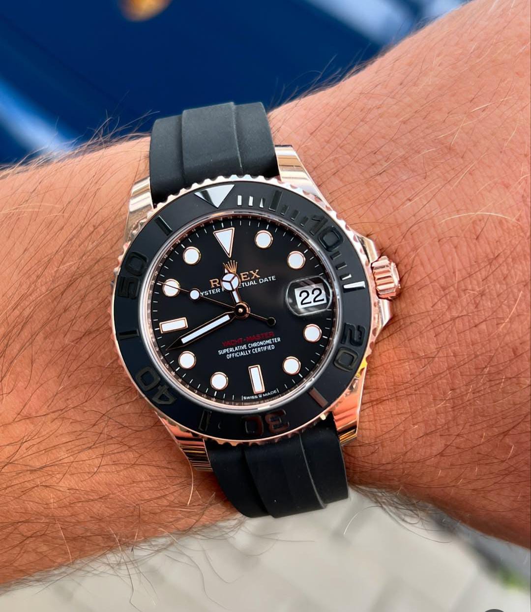 Rolex sky dweller oysterflex rose gold