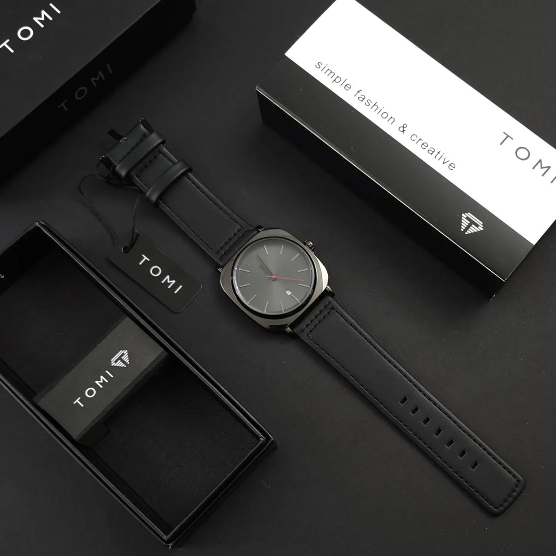 TOMI T-084 Men's Watch Quartz Date Leather Straps